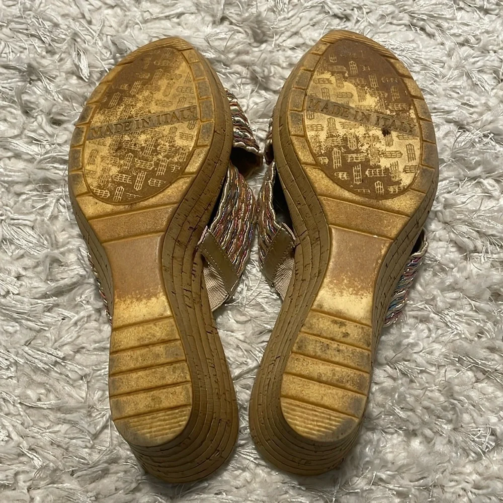 Italian Shoemakers Women Wedge Heels Size 8 Gold Colorful Coastal Bohemian